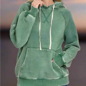 NEW💚Zenana Acid Washed Hoodie with Kangaroo Pocket Small Green